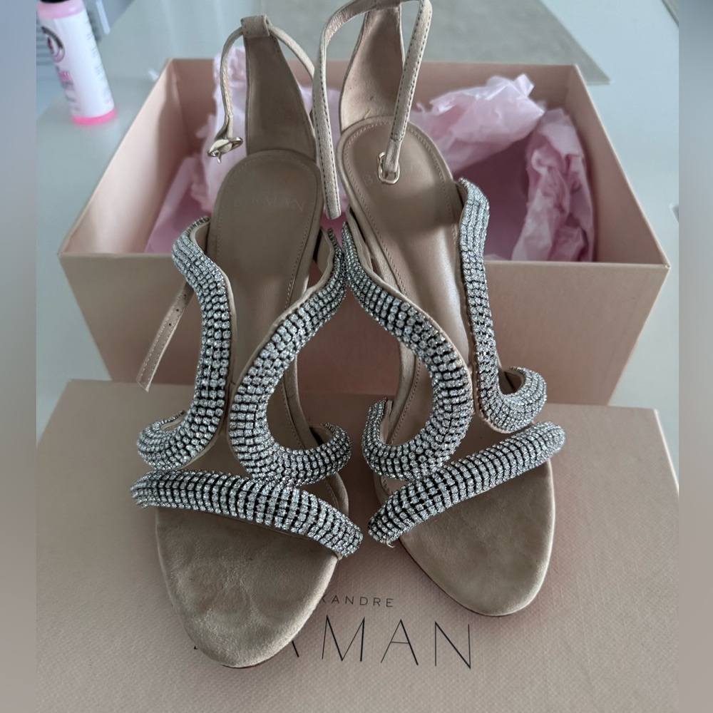Alexandre Birman Silver Strappy Sandals with rheinstones